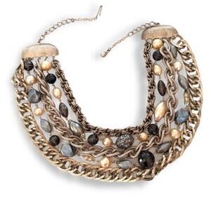 Vintage style heavy duty multi-strand collar necklace, mixed materials